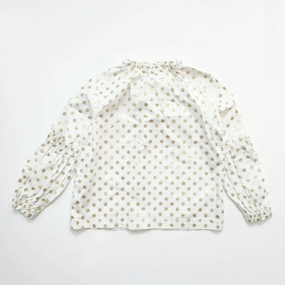 Crewcuts Elaine Bubble Sleeve Blouse with Shiny Gold Polka Dots | Girls Size 10
